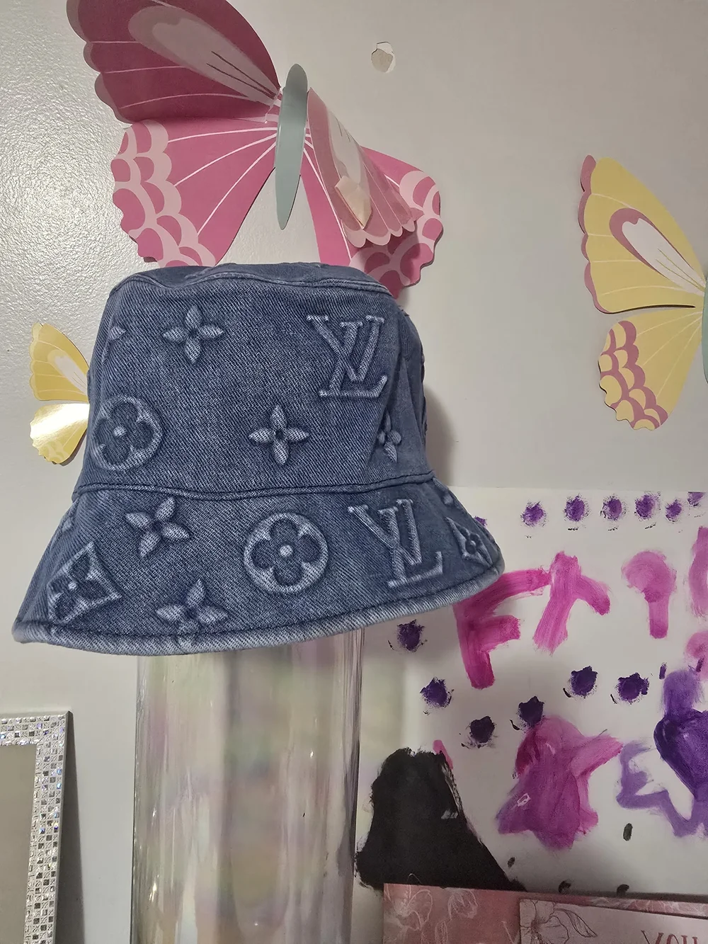 Louis Vuitton Blue Embossed Denim Bucket Hat - Picture 2 of 3